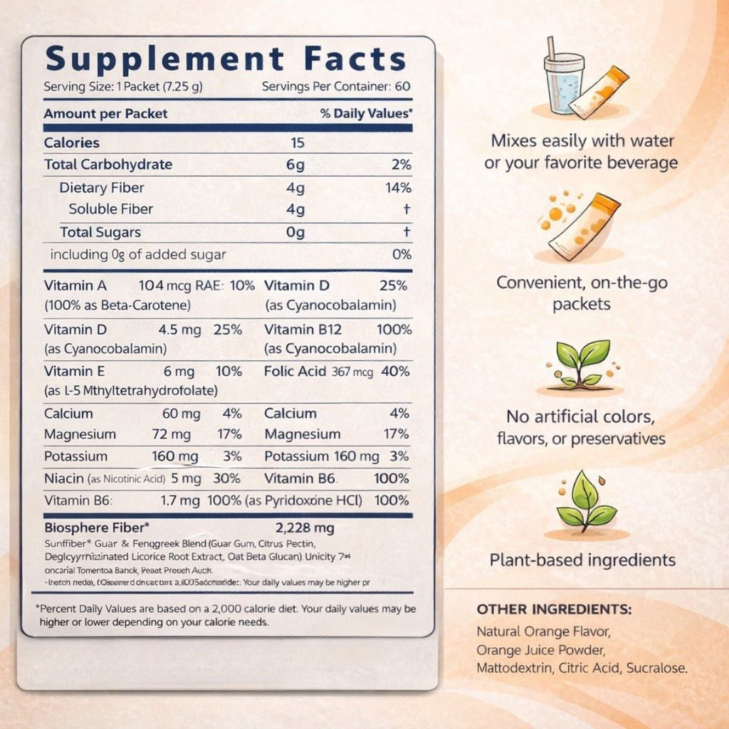 Unicity Balance Fiber Sterols Cinnamon Bark Extract Sachets 30 Sachets Box Vitamins and Minerals Adult Daily Use Pack