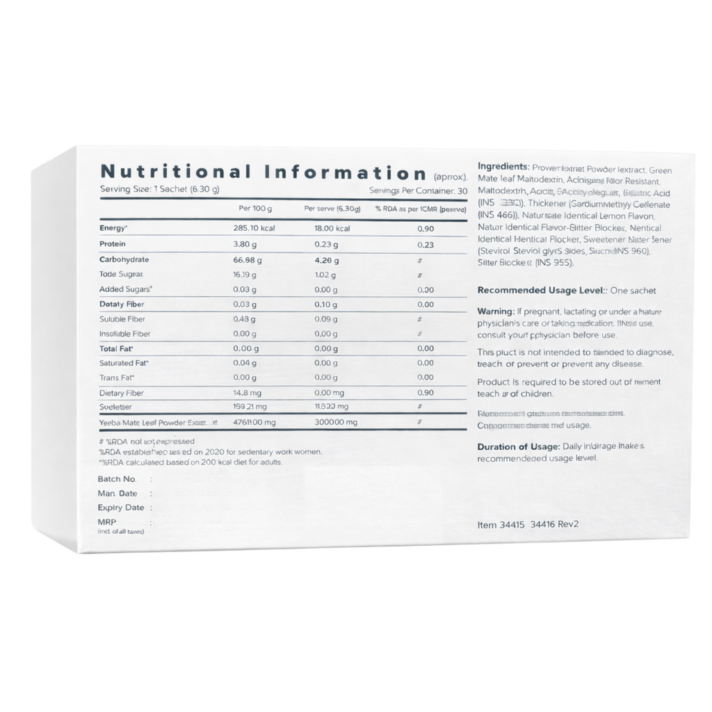 Unicity Unimate Green Mate Leaf Extract Sachets 30 Sachets Box Yerba Mate Lemon Ginger Extract Adult Daily Use Pack