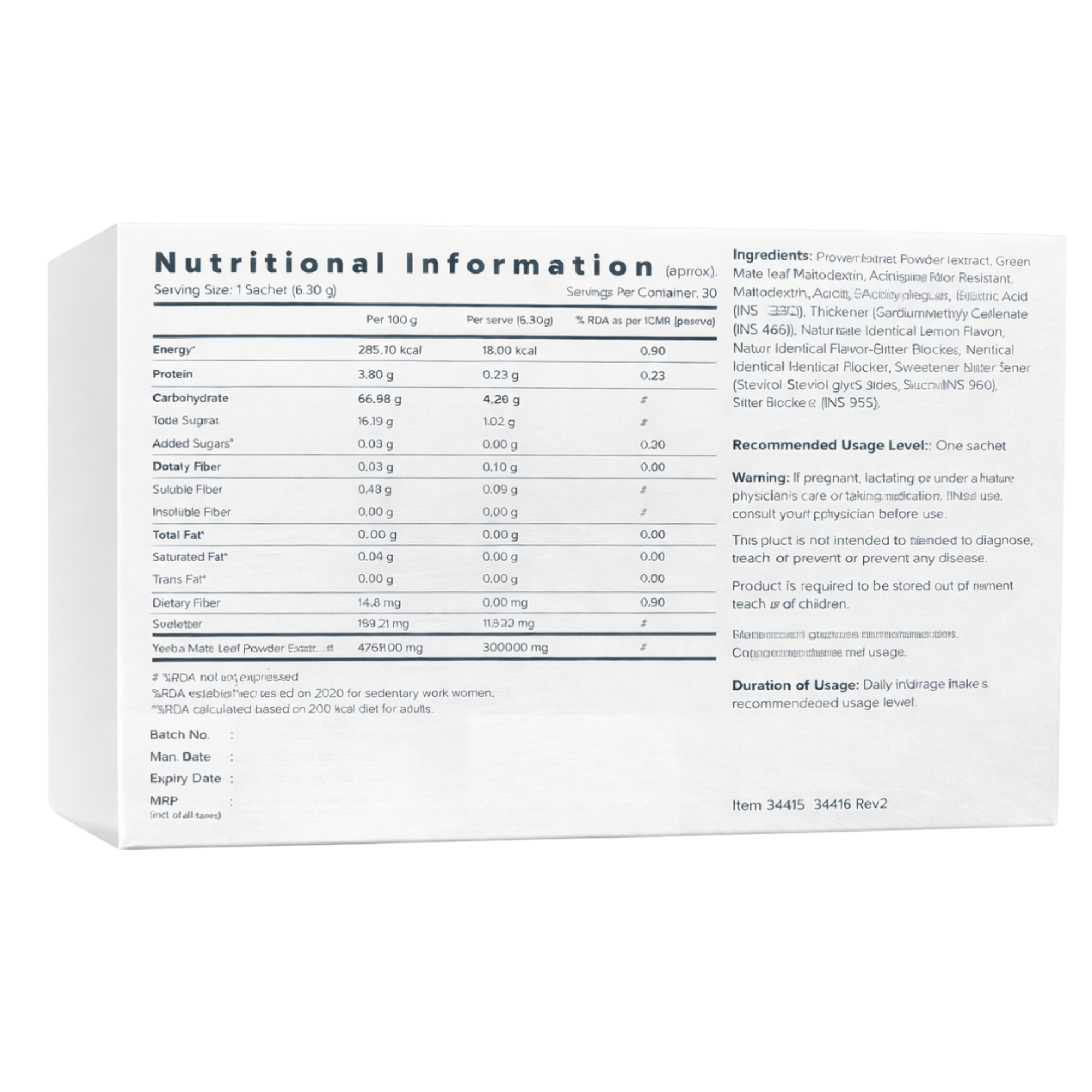 Unicity Unimate Green Mate Leaf Extract Sachets 30 Sachets Box Yerba Mate Lemon Ginger Extract Adult Daily Use Pack