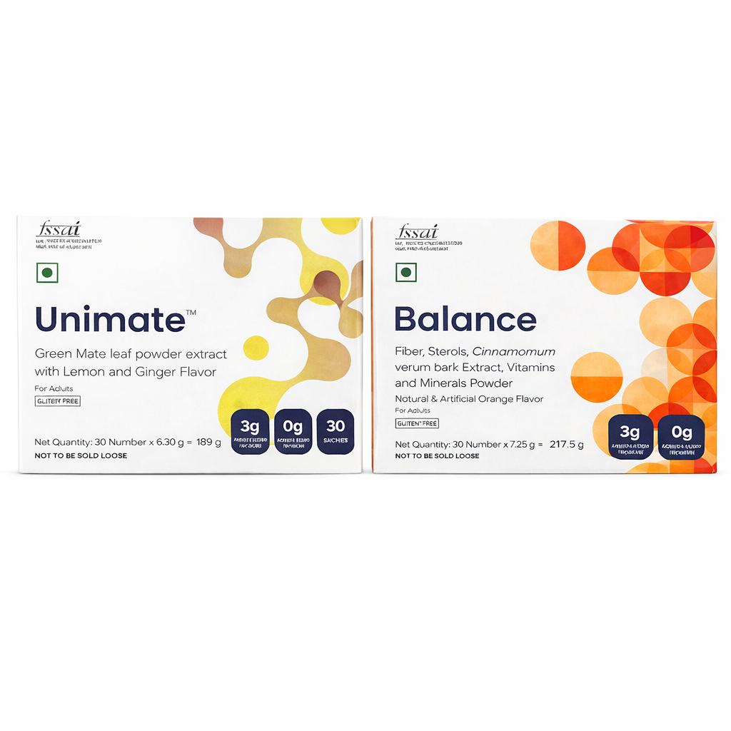 Unicity Balance and Unimate Combo Pack 1 Box Each 30 Sachets per Box Fiber Sterols Yerba Mate Extract Vitamins and Minerals Adult Daily Use Pack